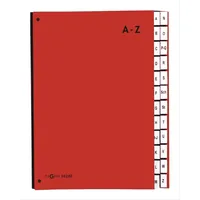 Pagna Pultmappe A4 A-Z Rot - Typ: Pultmappe - Ausstattung: Raue Oberfläche - Schaulöcher - Verstärkter Rücken - Reissfeste Seiten - Taben - Dehnbarer Rücken - Detailfarbe: Rot - Material: Polypropylen (PP) - Karton
