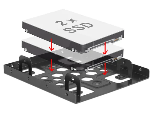 DELOCK Einbaurahmen 2x 2.5"" zu 3.5"" Aluminium schwarz