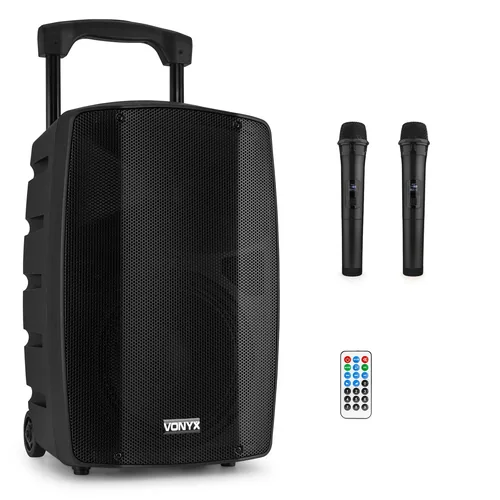 Vonyx Musik-System VSP200 Schwarz - Verbindungsmöglichkeiten: 6.3 mm Klinke - Bluetooth - XLR - SD - 3.5 mm Klinke - USB - Widerstandsfähigkeit: Keine Angabe - Stromversorgung: Batteriebetrieb - Netzbetrieb - Detailfarbe: Schwarz - Gewicht: 14.1 g - 14100