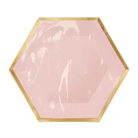 Rico Design Einwegteller Sechseck 16 cm, 10 Stück, Gold/Rosa - Produkttyp: Einwegteller - Materialtyp: Papier - Material: Pappe - Detailfarbe: Rosa - Gold - Verpackungseinheit: 10 Stück