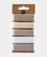 I AM CREATIVE Spitzenband Set 20 mm x 1 m - Breite: 10 mm - Länge: 1 m - Verpackungseinheit: 5 Stück - Detailfarbe: Braun - Weiss - Band-Art: Spitzenband