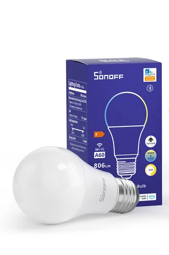 SONOFF Leuchtmittel B02-BL-A60, WiFi-LED, 2700K - 6500K, E27 - Energieeffizienzklasse: F - Lampensockel: E27 - Protokoll: WLAN - Smart Home: Kompatibel - Farbtemperatur Kelvin: 2700 bis 6500 K - Gesamtleistung: 9 W