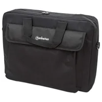 Manhattan London Laptop Bag 15.6", Top Loader, Black, LOW COST, Accessories Pocket, Shoulder Strap (removable), Notebook Case, Three Year Warranty