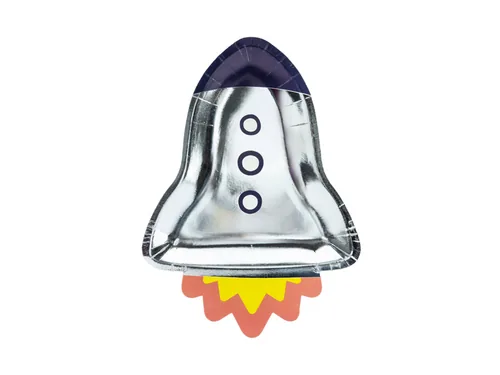 Partydeco Einwegteller Kosmos Rakete 6 Stück - Produkttyp: Einwegteller - Materialtyp: Papier - Material: Pappe - Detailfarbe: Silber - Verpackungseinheit: 6 Stück