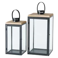Boltze Laterne Sirio 2-teilig, Transparent/Schwarz/Braun - Detailfarbe: Braun - Schwarz - Transparent - Höhe: 43 cm - 52 cm - Detailmaterial: Glas - Holz - Metall - Grundmaterial: Glas - Metall