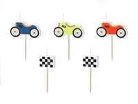 Partydeco Kerze Auto 2-3 cm, Mehrfarbig - Detailfarbe: Gelb - Blau - Rot - Packungsgrösse: 5 Stück - Motiv: Auto - Rennauto - Anlass: Geburtstag