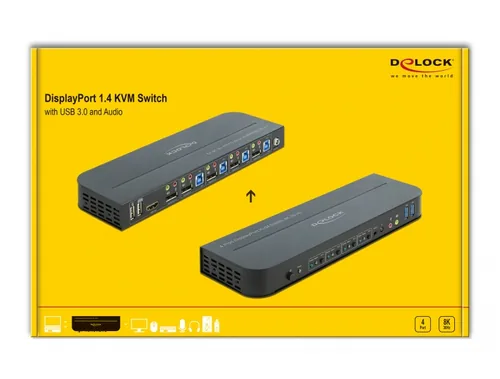 DELOCK DisplayPort 1.4 KVM Switch 8K 30Hz mit USB 3.0 und Audio