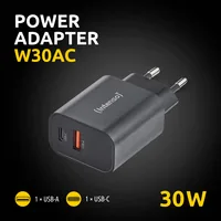 Intenso Power Adapter 1x USB-A1x USB-C 30W Black