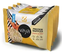 Zweifel VAYA Waffles Protein, 68 g - Produkttyp: Waffeln - Nährwertangabe pro: 100 g - Energiegehalt (in kj): 1564 KJ - Energiegehalt (in kcal): 369 Kcal - Fett: 3.2 g - Davon gesättigte Fettsäuren: 0.3 g