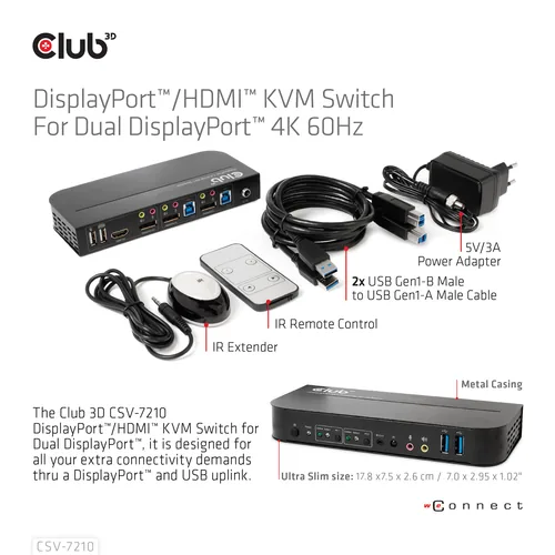 CLUB3D CSV-7210 Tastatur/Video/Maus (KVM)-Switch Schwarz