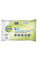 Dettol Desinfektionstücher 2 in 1 15 Stück - Produktkategorie: Sonstiges - Packungsgrösse: 15 Stück - Alkoholhaltig: Ja - Produkttyp: Tuch - Natürlich Leben: Keine Besonderheiten - Anwendungsbereich: Fläche - Hände