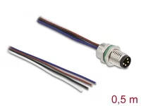 DeLOCK M8 panel-mount cable A-coded 4 pin male for panel with open cable ends front mounting 0.5 m