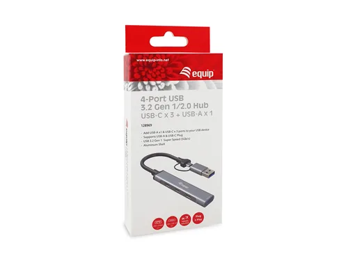 Equip 4-Port USB-C3.2-Hub->3xUSB-CUSB-A USB-A Adapt.10Gbps