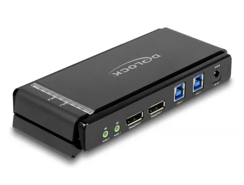 Delock KVM Switch DisplayPort 1.4 8K 60 Hz - Konsolen Ports: 2x DisplayPort (Dual View) - 3.5 mm Klinke - USB 3.0 - Computer Ports: USB 2.0 - 3.5 mm Klinke - DisplayPort - KVM-Art: Lokal - Anzahl Geräte: 2 - Montage: Desktop - Stromversorgung: Externes Ne