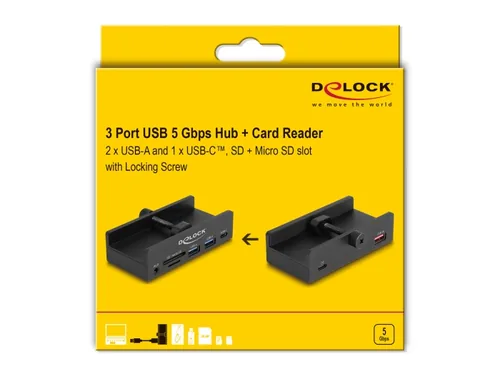 Delock Externer USB-Hub 5 Gbps - Stromversorgung: USB - Anzahl Ports: 3 - Detailfarbe: Schwarz - USB Standard: 3.0/3.1/3.2 Gen 1 (5 Gbps) - USB Anschluss 2 (Endgerät): USB - USB Anschluss 1 (Quelle): USB