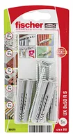 Fischer Universaldübel  UX 8 x 50 R S mit Rand, 5 Stück - Bohrdurchmesser: 8 mm - Länge: 50 mm - Verpackungseinheit: 5 Stück - Für Material: Kalksand - Gipsfaserplatten - Naturstein - Beton - Vollziegel - Gipskarton - Spanplatten - Set: Ja