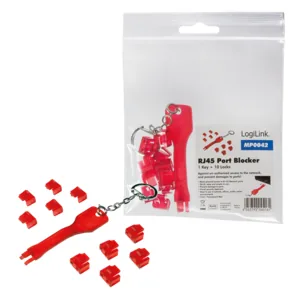 Logilink RJ45 Port Blocker Set 10Stück rot Schlüssel