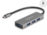 Delock USB-Hub 4 x USB 3.0 Typ-A - Stromversorgung: USB - Anzahl Ports: 4 - Detailfarbe: Schwarz - USB Standard: 3.0/3.1/3.2 Gen 1 (5 Gbps) - USB Anschluss 2 (Endgerät): USB A - USB Anschluss 1 (Quelle): USB C