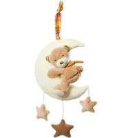 fehn Spieluhr Rainbow Teddy auf Mond - Material: Jersey - Velour - Detailfarbe: Beige - Braun - Weiss