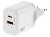 onit USB-Wandladegerät Dual 1C1A 25 W GaN Weiss - Ladeport Output: 1x USB-C 25W - 1x USB-A 21.6W - Detailfarbe: Weiss - USB Ladeanschluss: 2