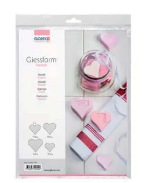 Glorex Giessform Herzen  50 - 65 mm - Volumen: 4 Stück - Detailfarbe: Transparent - Vegane Kosmetik: Keine Angaben - Kosmetik Typ: Giessform