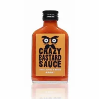 Crazy Bastard Sauce Hot Sauce Ghost Pepper und Mango 100 ml - Produkttyp: Chilisauce - Nährwertangabe pro: 100 ml - Energiegehalt (in kj): 221 KJ - Energiegehalt (in kcal): 52 Kcal - Fett: 0.8 g - Gesättigte Fettsäuren: 0.1 g