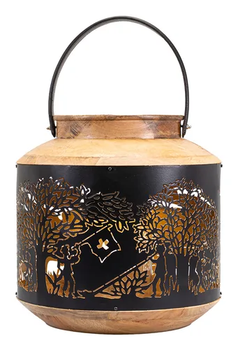 Kadastar Laterne Bergchilbi 37 cm, Braun/Schwarz - Detailfarbe: Braun - Schwarz - Höhe: 37 cm - Detailmaterial: Holz - Stahl - Grundmaterial: Holz - Metall