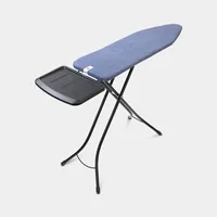 Brabantia Bügeltisch mit Dampfstationsablage Denim Blue - Bügelbrettbezug: Baumwolle (CO) - Ausstattung: Transportverriegelung - Kindersicherung - Dampfstationsablage - Ergonomisch - Höhenverstellbar: Ja - Breite: 38 cm - Detailfarbe: Dunkelblau - Länge: 