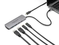 DELOCK USB 10 Gbps 2 Port USB Typ-A + 2 Port USB Type-C Hub mit USB Type-C Anschluss und zustzlicher Strombuchse
