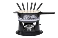 Kadastar Käsefondue-Set Bergchilbi G22 10 Teile, Schwarz - Anzahl Personen: 6 - Materialtyp: Metall - Material: Gusseisen - Edelstahl - Betriebsart: Pastenbrenner - Kompatible Kochfelder: Glaskeramik - Gas - Detailfarbe: Schwarz