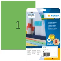 HERMA Universal-Etiketten A4 Ablösbar 210 x 297 mm Grün, 20 Blatt - Klebehaftung: Ablösbar - Drucker Kompatibilität: Inkjet - Laser - Anzahl Blatt: 20 × - Papierformat: A4 - Anzahl Etiketten: 20 - Etikettengrösse: 210 x 297 mm