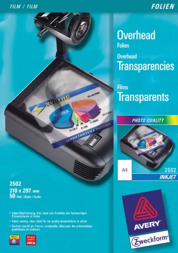 AVERY ZWECKFORM Overhead-Folie A4 2502 0,11mm Inkjet 50 Blatt