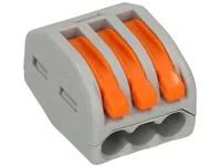 WAGO Verbindungsklemme Wago Klemme 3L 3-fach, 8 Stück - Verwendung Klemmen: Drähte + Litzen - Schutzklasse: IP20 - Verpackungseinheit: 8 Stück - Detailfarbe: Orange - Eigenschaften Hausinstallation: Steckklemme - Flammwidrig - E-Nr.: 0