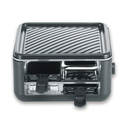 Severin Racletteofen Black Line Lite Mini RG 2360 4 Personen - Anzahl Personen: 4 - Funktionen: Antihaftbeschichtung - Grillplatte - Raclette - Regelbarer Thermostat - Rutschfeste Füsse - Connect-System: Keine Angaben - Grillplatte: Keramik - Pfännchenabl