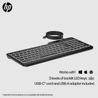 HP 400 Backlit Wired Keyboard clavier Maison USB Noir