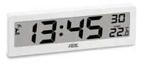 ADE Funkuhr DCF mit XXL-Ziffern digital Weiss - Uhrtyp: Digital - Betriebsart: Batteriebetrieb - Funksignal: Ja - Funktionen: Datumsanzeige - Kalender - Schlummerfunktion - Temperaturanzeige - Weckalarm - Zeit - Form: Eckig - Detailfarbe: Weiss
