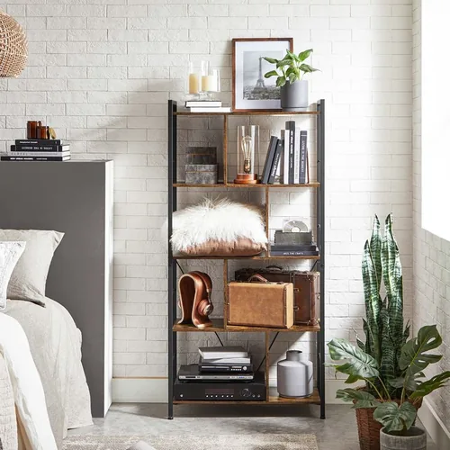 VASAGLE Bücherregal Braun/Schwarz - Eigenschaften: Keine Eigenschaft - Zertifikate: Keine Zertifizierung - Breite: 74 cm - Höhe: 150 cm - Tiefe: 30 cm - Detailfarbe: Braun - Schwarz