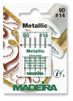 Madeira Maschinennadel für Metallgarne 90/14 5 Stück - Verpackungseinheit: 5 Stück - Detailfarbe: Silber - Produkttyp: Maschinennadeln