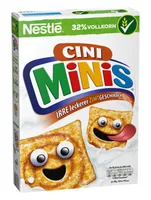 Nestlé Cerealien Cerealien Cini Minis 375 g - Produkttyp: Getreide - Nährwertangabe pro: 100 g - Energiegehalt (in kj): 1770 KJ - Energiegehalt (in kcal): 420 Kcal - Fett: 10.1 g - Gesättigte Fettsäuren: 1.1 g