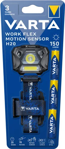 Varta WORK FLEX MOTION SENSOR H20 Schwarz, Blau Stirnband-Taschenlampe LED