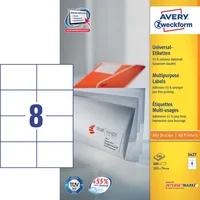 Avery Zweckform Universal-Etiketten 3427 105 x 74 mm, 100 Blatt - Klebehaftung: Permanent - Drucker Kompatibilität: Inkjet - Laser - Anzahl Blatt: 100 × - Papierformat: A4 - Anzahl Etiketten: 800 - Etikettengrösse: 105 x 74 mm