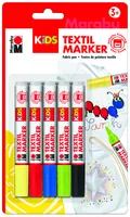 Marabu Textilmarker KiDS 3 mm, 5 Farben - Strichstärke: 3 mm - Verpackungseinheit: 5 Stück - Oberfläche: Textil - Set: Ja - Detailfarbe: Schwarz - Grün - Lavendel - Gelb - Blau - Rot - Eigenschaft-Stift: Tinte auf Wasserbasis