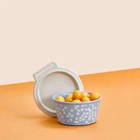 Koziol Schüssel Blomster Dot mit Deckel 250 ml, Blau - Unterteilungsmöglichkeit: Nein - Material: Biozirkulärer Kunststoff - Detailfarbe: Blau - Set: Nein - Form: Rund