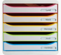 Exacompta Schubladenbox Big Box Plus 5 Schubladen, Weiss - Anzahl Schubladen: 5 - Verpackungseinheit: 1 Stück - Material: Polystyrol (PS) - Detailfarbe: Gelb - Rot - Grün - Weiss - Orange - Blau