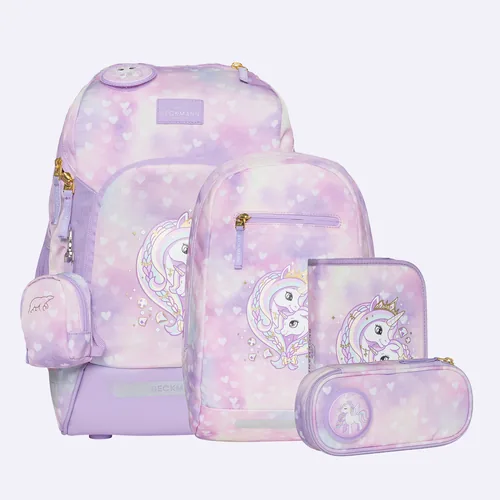 Beckmann Schulrucksack-Set Active Air Flx Unicorn Princess, 6-teilig - Altersempfehlung ab: 6 Jahren - Wasserabweisend: Ja - Detailfarbe: Violett - Gewicht: 1000 g - Volumen: 25 l - Motiv: Einhorn