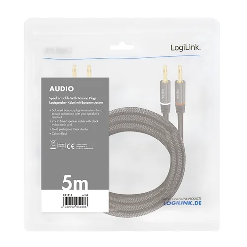 Logilink Lautsprecherkabel, 2x2.50 mm2 Bananenstecker 5m