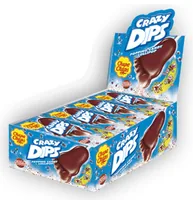 Chupa Chups Lollipop Crazy Dips Cola 24 x 14 g - Produkttyp: Lutschbonbons - Nährwertangabe pro: 100 g - Energiegehalt (in kj): 1641 KJ - Energiegehalt (in kcal): 386 Kcal - Fett: 0 g - Davon gesättigte Fettsäuren: 0 g