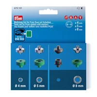 Prym Befestigung Ösen Werkzeug-Set mit Scheiben Ø 4, 5 und 8 mm - Produkttyp: Befestigung - Material: Kunststoff - Metall