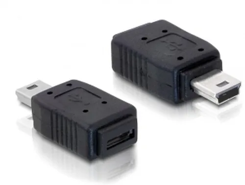 Delock USB 2.0 Adapter USB-MiniB Stecker - USB-MicroB Buchse - Detailfarbe: Schwarz - USB Standard: 2.0 (480 Mbps) - Winkelstecker: Nein - Steckertyp Seite B: USB-MicroB Buchse - Besondere Eigenschaften: Keine - Steckertyp Seite A: USB-MiniB Stecker