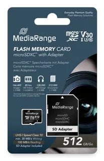 MediaRange SD MicroSD Card 512GB UHS-1 Cl.10 inkl. Adapter